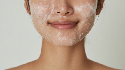 Woman applying facial cleanser while relaxing at home during morning skincare routine