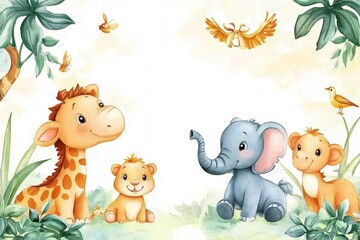 Naklejka premium A whimsical cartoon safari zoo featuring an animal frame border.