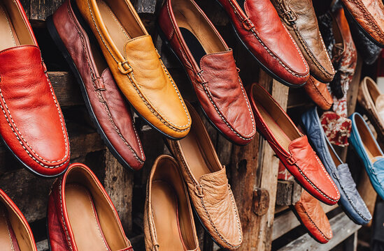 Zapatos tradicionales de cuero expuestos en un mercado de Marruecos