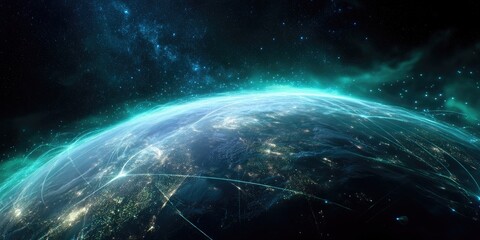 Fototapeta premium A digital rendering of Earth from space with glowing network
