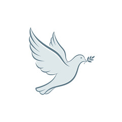Obraz premium Dove with olive branch isolated on white background, symbol of peace and hope for a better world