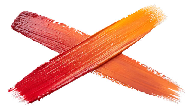 Two strokes of paint crossing each other isolated on transparent background