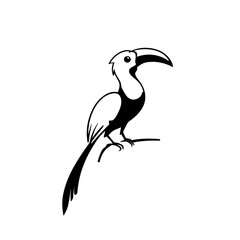 Hornbill. Hornbill simple black and white line art vector logo