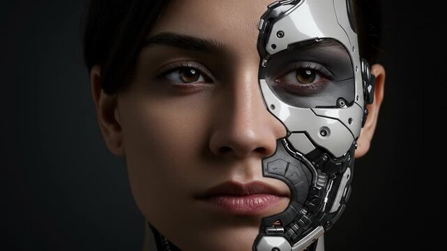 Human face with futuristic cybernetic implant