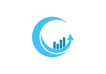 Creative symbol concept of Increase, bank profit, growing arrow circle business logo. Stock financial market, progress line, chart icon.