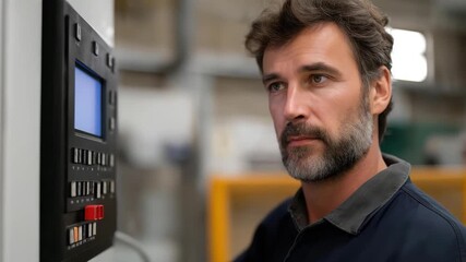 A skilled technician is meticulously adjusting the settings on an industrial machine, showcasing precision and expertise in a modern manufacturing environment.