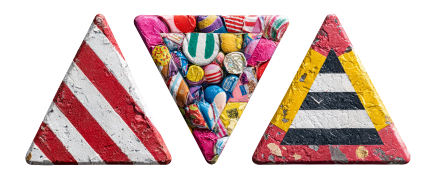 Colorful Geometric Triangles with Diverse Patterns on Transparent Background