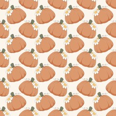 Pumpkin with cute flower Seamless Repeat Pattern