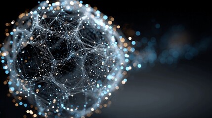 Stunning abstract network sphere with glowing nodes radiating energy, perfect for technology, science, or innovative business concepts in a dynamic modern design, creating a futuristic atmosphere
