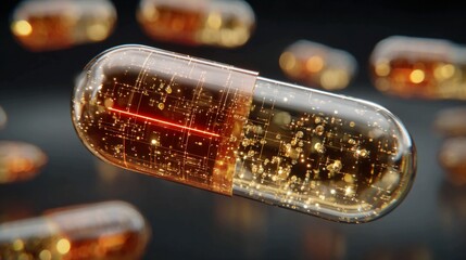 Explore innovative healthcare solutions with capsules containing advanced technology for precision medicine and futuristic medical treatments, showcasing pharmaceutical innovation