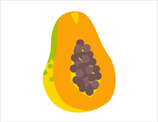 Half papaya fruit with seeds. Flat colorful vector illustration