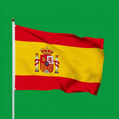 Obraz premium Spanish Flag Waving Proudly A Vibrant Symbol Against a Green Backdrop