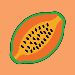 Papaya Fruit Icon Vector Illustration with Seeds in Flat Style