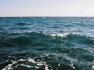 Deep Blue Ocean Water Waves Horizon Sky Summer