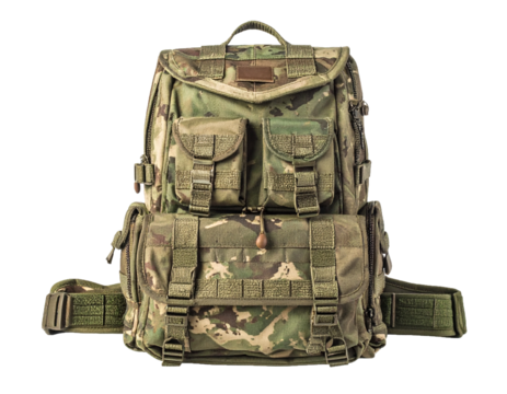 Green Military Tactical Backpack Isolated on White Background