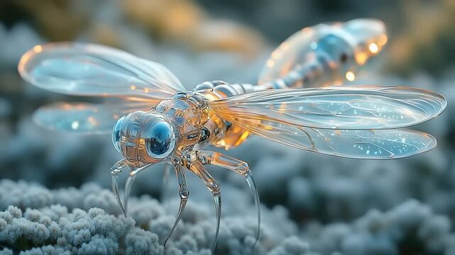 Amazing close-up of a beautiful dragonfly with transparent wings.