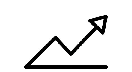 Upward trending line graph icon on white background showing growth