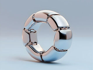 Sleek abstract futuristic metal ring representing technology. shiny chrome circle shape on clean, modern background
