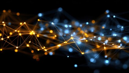 Abstract network with glowing nodes connected by lines against a black background