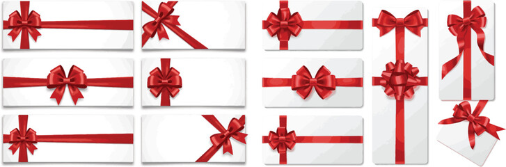 Red Ribbon Bows and Banners Collection | Assorted Gift Decoration Elements for Holiday Season Greetings, Gift Cards, and Sale Advertisements