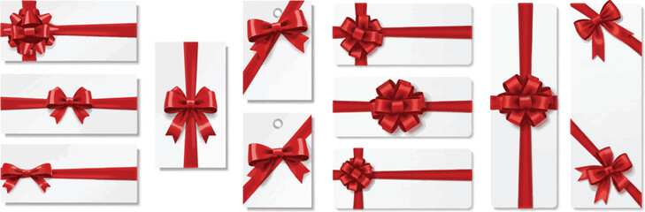 Set of Red Ribbon and Bow Gift Box Decorations | Festive Packaging Elements for Christmas, Holidays, Birthday and Special Occasions