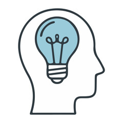 Human Head with Lightbulb Icon &ndash; Creative Thinking and Innovation Vector Illustration