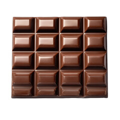 Glossy, square chunks form a chocolate bar on a black backdrop