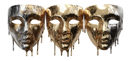 Golden and Silver Dripping Masks on Transparent Background for Creative Projects