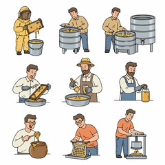 Honey production process steps with people