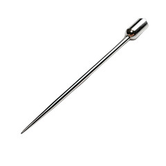 Metallic pin sleek, silver, and sharply pointed tool