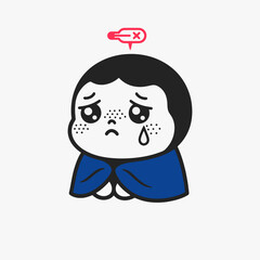 The flat design concept for the sad and tired expression cartoon character.