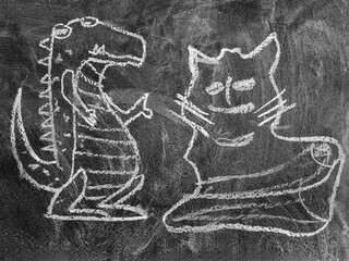 Chalk Talk: Dinosaur and Cat in Abstract Conversation