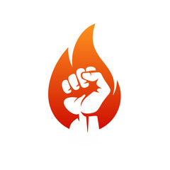Vector logo design template. Fist on Fire Sign.
