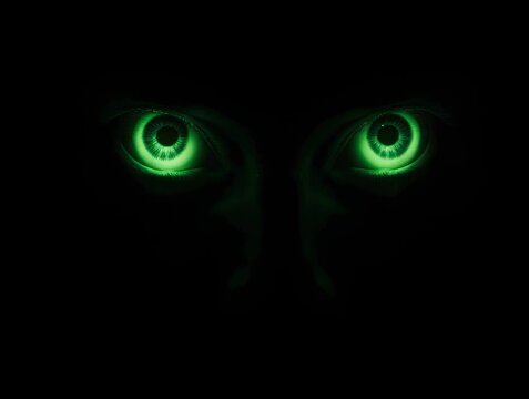 green  scary spooky halloween eyes blinking and looking around mischievously