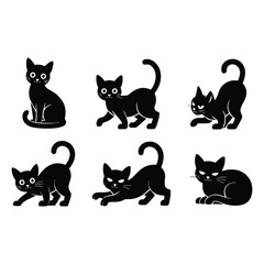 Black Cat Silhouettes in Various Poses