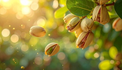 Raw Pistachio Nuts Growing on Tree