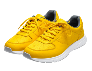 Bright Yellow Running Shoes Side View, Clean and Centered, Isolated on White Background 