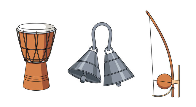 Brazilian Musical Instruments: Berimbau, Agogo Bells and Djembe Drum - Authentic Culture and Sound Heritage for Rhythmic Art and Traditional Performances