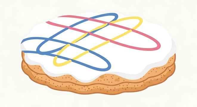 Delicious Frosted Cookie with Colorful Drizzle Illustration.