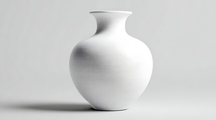 Elegant white ceramic vase isolated on white background, showcasing minimalist design and smooth texture