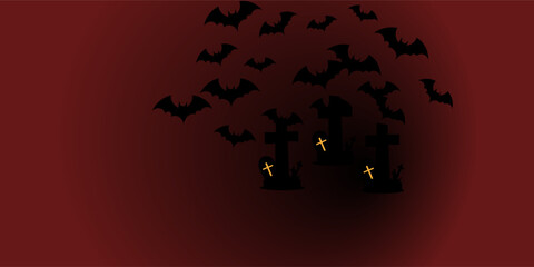 Halloween illustration background with bat ornaments in the darkness of the night, colored maroon