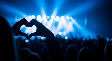 Electrifying Music Concert Love Heart Gesture Enjoying Live Performance Nightlife Entertainment Crowd Enthusiasm Stage Lighting Rhythmic Harmony Passionate Audience