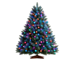 Joyful, festive christmas tree decoration with colorful light for holiday. modern fiber optic illustration and isolated element perfect for seasonal design