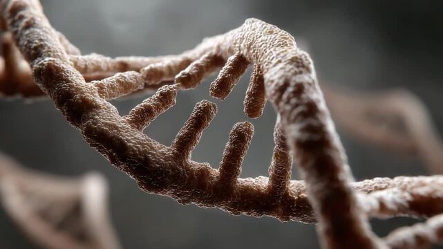 Magnified View of DNA Helix Structure with Detailed Visualization of Nucleotide Pairing and Genetic Information Encoding