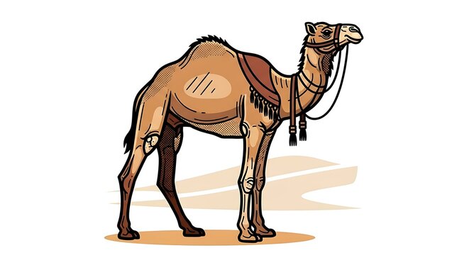 Cartoon Dromedary Camel Illustration Standing in the Desert.
