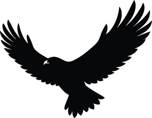 Black vector silhouette of a flying eagle with outstretched wings for a tattoo design or nature illustration