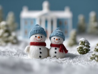 Family snowman-building on Christmas morning