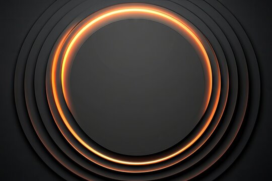 Dark gray background with concentric circles and glowing orange ring