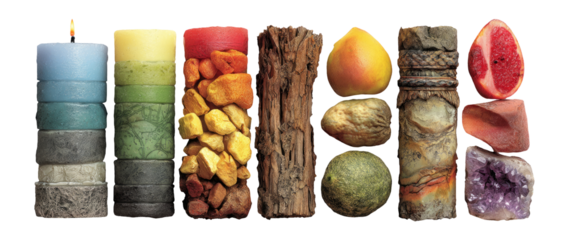 Colorful Collection of Candles and Natural Elements for Creative Design Needs