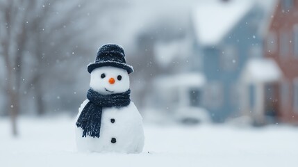 Snowman-building competition in a snowy neighborhood